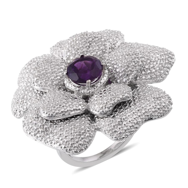 Amethyst (Rnd) Floral Ring in ION Plated Platinum Bond 1.750 Ct.