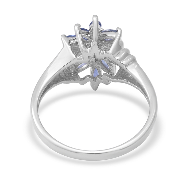 Ceylon Sapphire Floral Ring in Rhodium Overlay Sterling Silver 1.00 Ct.