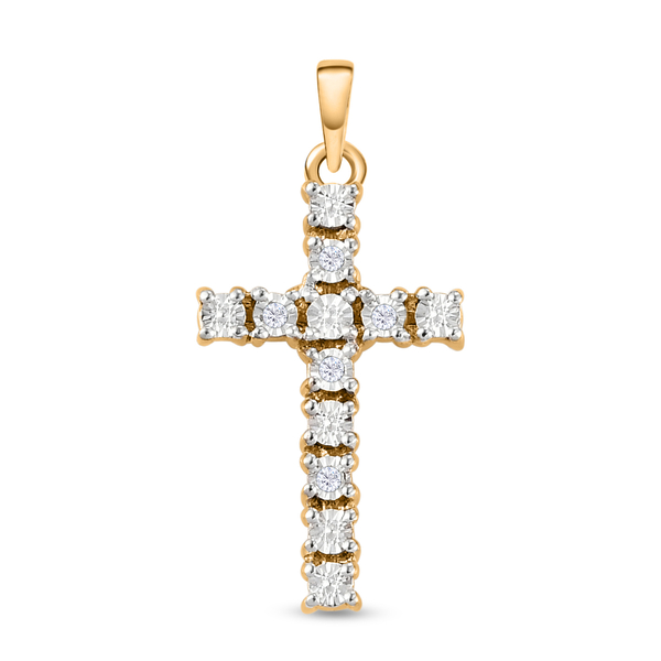 Diamond Cross Pendant in 14K Gold Overlay Sterling Silver