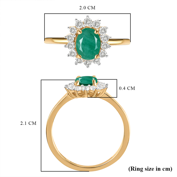 Socoto Emerald and Natural Cambodian Zircon Ring in 14K Gold Overlay Sterling Silver 1.07 Ct.