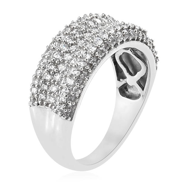 J Francis - Platinum Overlay Sterling Silver (Rnd) Ring Made with Finest CZ, Silver wt 5.20 Gms. Number of  139