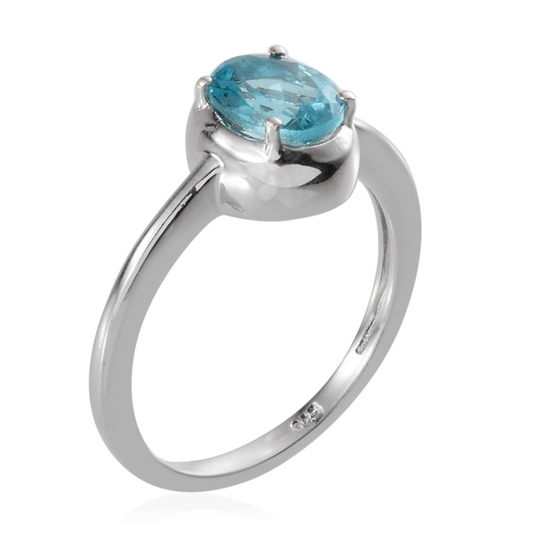 Paraibe Apatite (Ovl) Solitaire Ring in Platinum Overlay Sterling Silver 1.150 Ct.