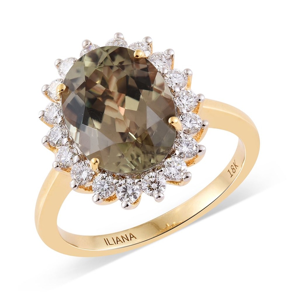 ILIANA 18K Y Gold Natural Turkizite (Ovl 4.24 Ct), Diamond (SI-G-H) Ring 4.840 Ct.