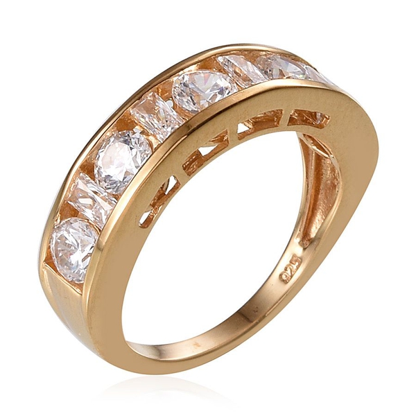 Lustro Stella - 14K Gold Overlay Sterling Silver (Rnd) Half Eternity Band Ring Made with Finest CZ 1.690 Ct.