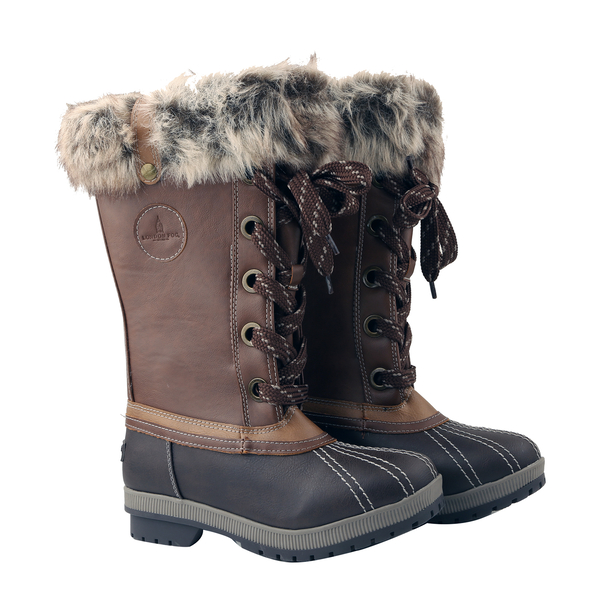 Faux Fur Lined Snow Boots (Size 4) - Brown & Cognac