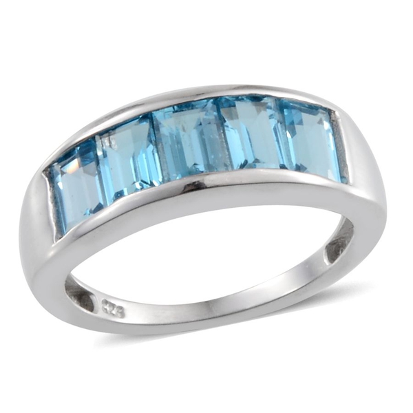Electric Swiss Blue Topaz (Bgt) 5 Stone Ring in Platinum Overlay Sterling Silver 3.250 Ct.