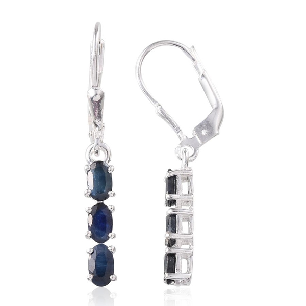 Black Sapphire (Ovl) Lever Back Earrings in Sterling Silver 1.500 Ct.