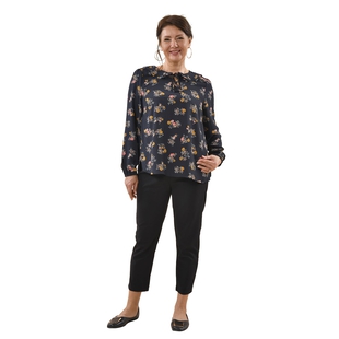 TAMSY Viscose Floral Pattern Collar Blouse - Navy