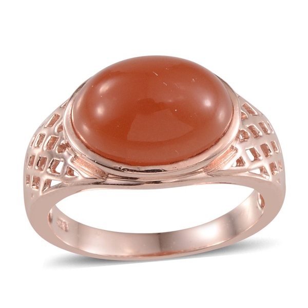 Mitiyagoda Peach Moonstone (Ovl) Solitaire Ring in Rose Gold Overlay Sterling Silver 4.750 Ct.