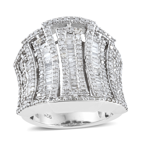 1.50 Ct Diamond Cocktail Cluster Ring in Platinum Plated Silver 8.99 grams