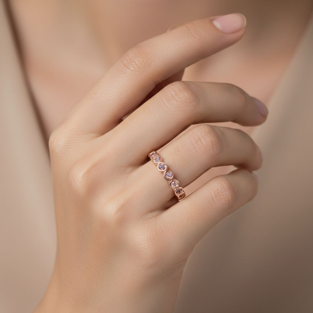 D'Joy Natural Pink Diamond Full Eternity Ring in 18K Rose Gold Vermeil Sterling Silver 0.27 Ct.