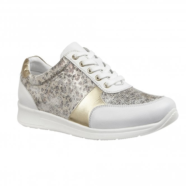 Lotus Stressless Leather Florence Lace-Up Trainers in White Colour