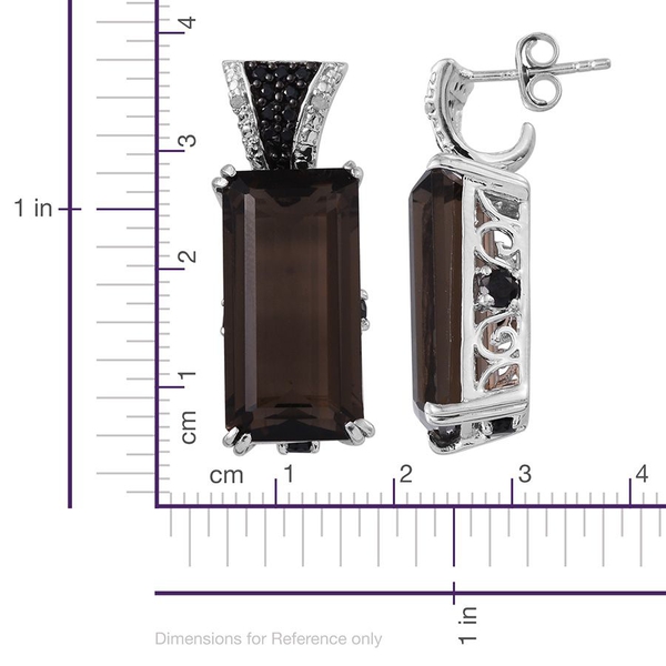 Brazilian Smoky Quartz (Oct), Boi Ploi Black Spinel and Diamond Earrings (with Push Back) in Platinum Overlay Sterling Silver 21.800 Ct.