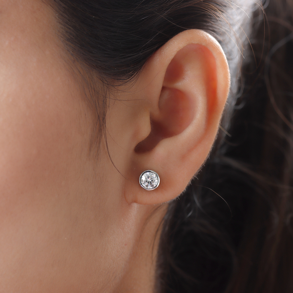Moissanite Solitaire Stud Earrings (With Push Back) in Sterling Silver 1.17 Ct.