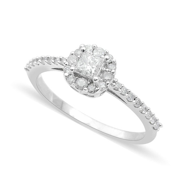 9K White Gold SGL Certified 0.50 Carat Diamond Princess I3 G-H Engagement Ring.