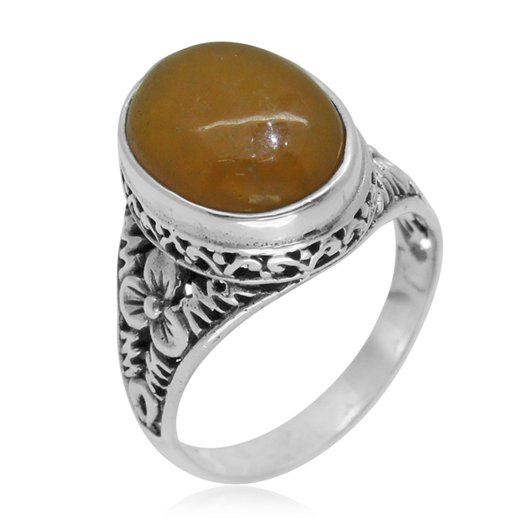 Royal Bali Rare Honey Jade (Ovl) Solitaire Ring in Sterling Silver 11.110 Ct.