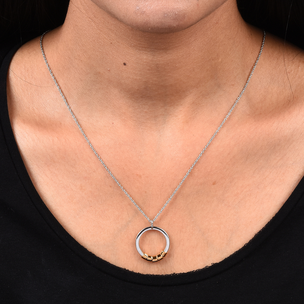 Platinum and Yellow Gold Overlay Sterling Silver Circle Pendant with Chain (Size 20)