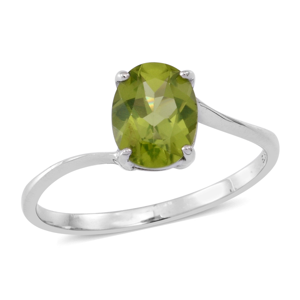 AA Hebei Peridot (Ovl) Solitaire Ring in Rhodium Plated Sterling Silver 2.000 Ct.
