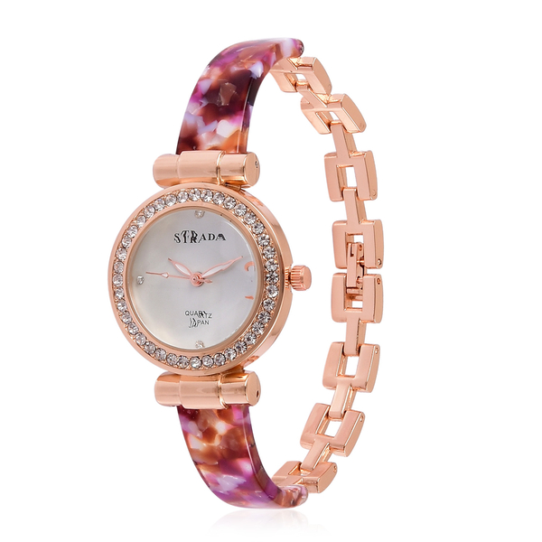 STRADA Japanese Movement White Austrian Crystal Studded White Dial Watch in Rose Gold Tone with Stai