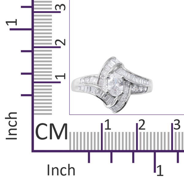 ELANZA Simulated Diamond (Ovl, Rnd and Bgt) Ring in Rhodium Overlay Sterling Silver