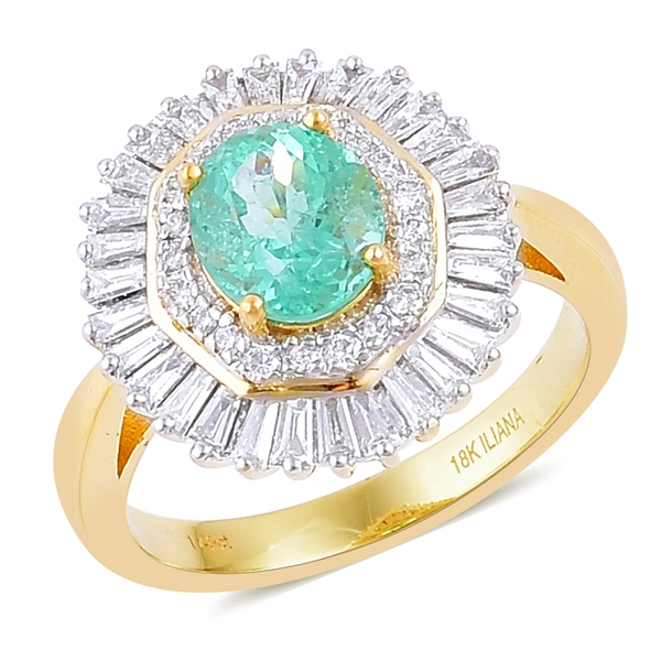 ILIANA 18K Yellow Gold AAAA Boyaca Colombian Emerald (Ovl 1.50 Ct), Diamond (SI-G-H) Ring 2.330 Ct
