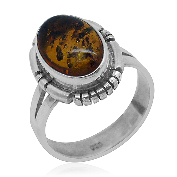 Royal Bali Collection Baltic Amber (Ovl) Solitaire Ring in Sterling Silver 1.370 Ct.