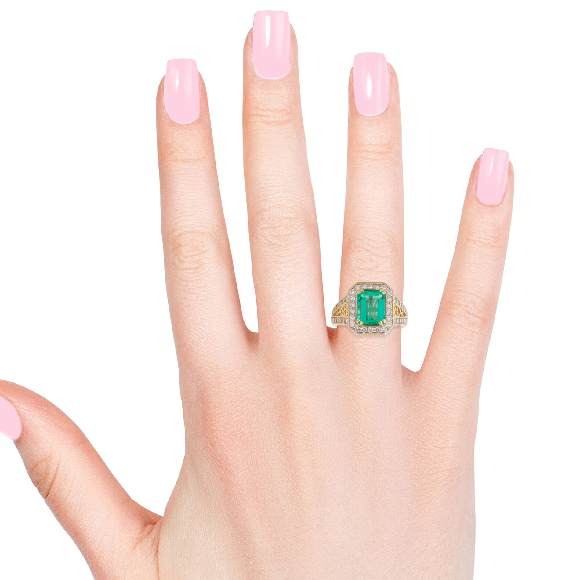 ILIANA 18K Yellow Gold AAA Boyaca Colombian Emerald, Diamond (SI-G-H) Ring 2.680 Ct, Gold wt 6.16 Gms.