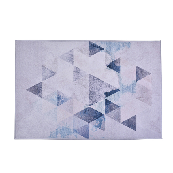 One Time Close Out Deal- Triangle Pattern Velvet Carpet (Size 120x80 Cm) - Light Grey & Teal