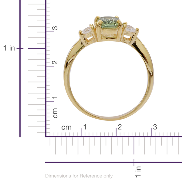 Madagascar Green Sapphire (Oct 1.00 Ct), Natural Cambodian Zircon Ring in 14K Gold Overlay Sterling Silver 1.250 Ct.