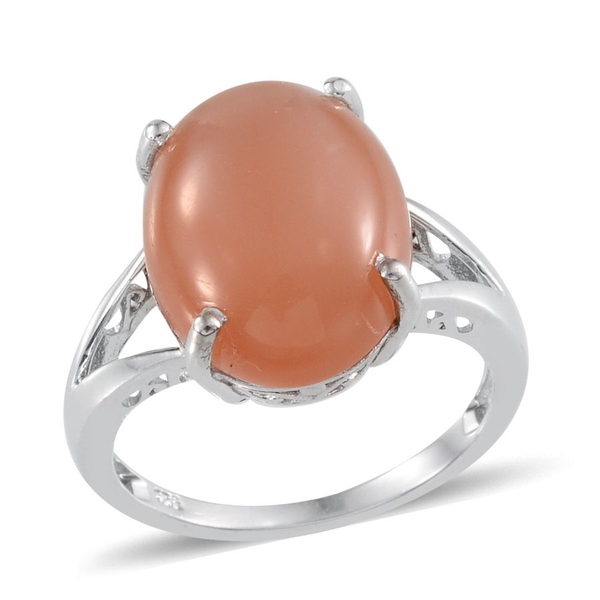 Mitiyagoda Peach Moonstone (Ovl) Solitaire Ring in Platinum Overlay Sterling Silver 9.500 Ct.