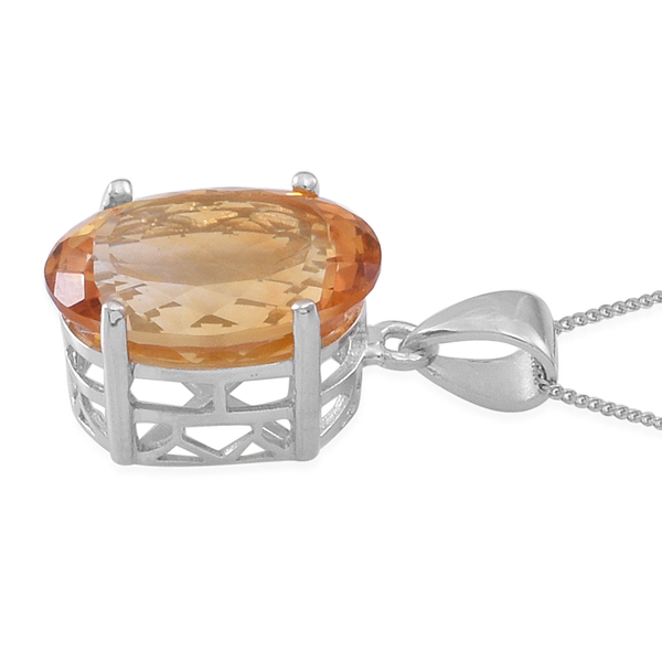 Rare AAA Uruguay Citrine (Ovl) Pendant With Chain in Rhodium Plated Sterling Silver 11.000 Ct.