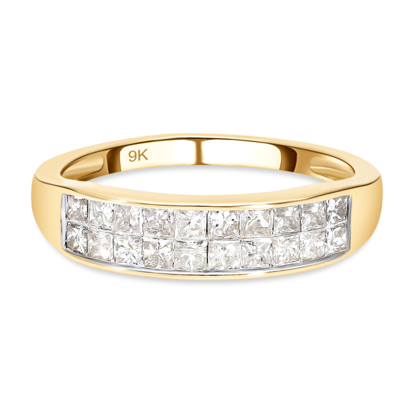 9K Yellow Gold SGL Certified Diamond (I3/G-H) Double Row Half Eternity Ring 1.00 Ct.