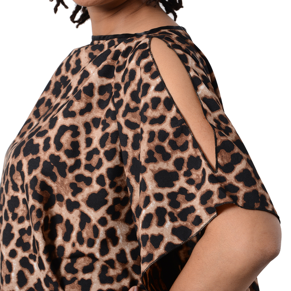 Leopard Print Blouse with Open Shoulder Design in Brown (Free Size / Length72 cm)