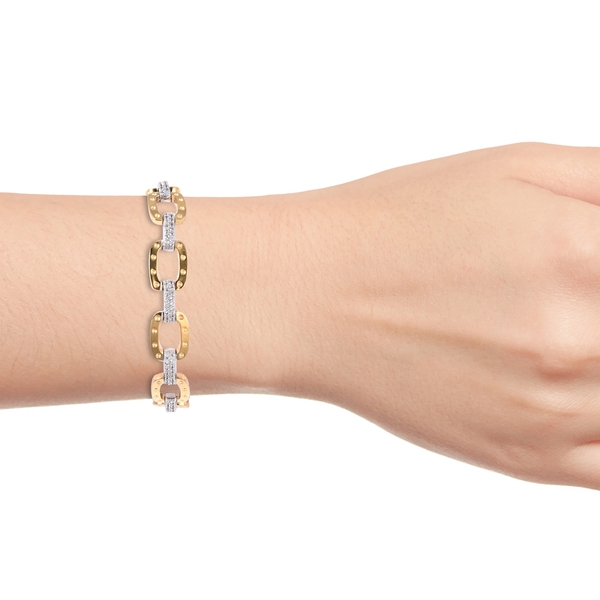 RACHEL GALLEY - Majestic Collection- Natural White Cambodian Zircon (Rnd) Bracelet (Size 6.75) in Rhodium and Yellow Gold Plated Sterling Silver