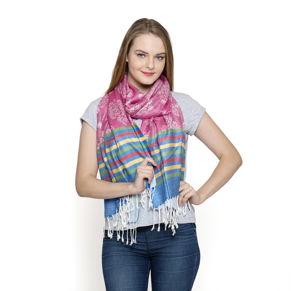 New for Season - Pink, Rainbow and Multi Colour Scarf with Fringes at the Bottom (Size 180x70 Cm)