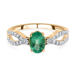 9K Yellow Gold AA Kagem Zambian Emerald and Diamond Ring 1.01 Ct.