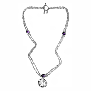 GP Roman Coin Collection - Amethyst and Kanchanaburi Blue Sapphire Necklace (Size - 18) With T-Bar C
