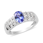 Premium Tanzanite and Natural Cambodian Zircon Ring (Size L) in Platinum Overlay Sterling Silver 1.50 Ct.