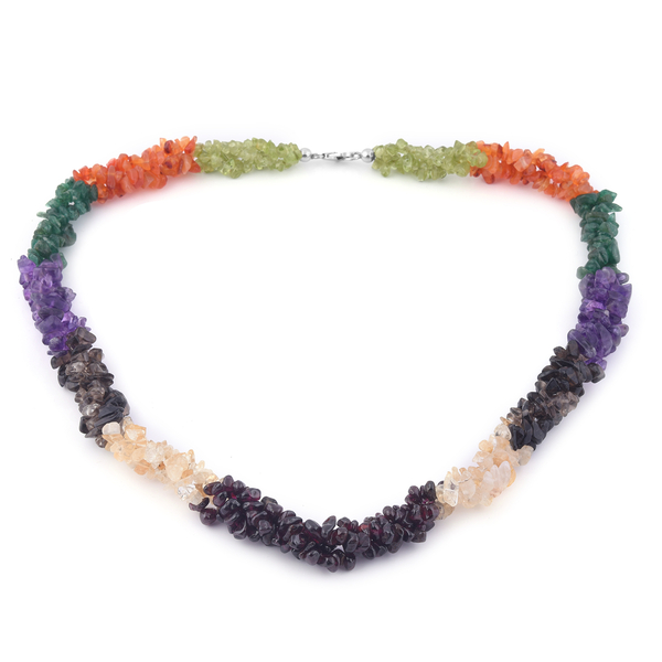 Multi Colour Gemstones Necklace (Size - 20) in Platinum Overlay Sterling Silver 333.20 Ct.