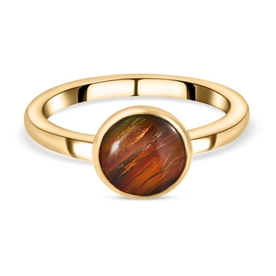 Ammolite Solitaire Ring in Vermeil Yellow Gold Overlay Overlay Sterling Silver 1.47 Ct.