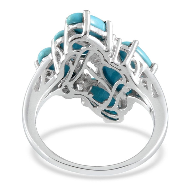 Arizona Sleeping Beauty Turquoise (Ovl), White Topaz Ring in Platinum Overlay Sterling Silver 4.150 Ct.