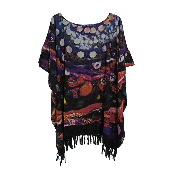 100% Rayon Batik Print Black, Purple and Multi Colour Poncho (Size 80x80 Cm)