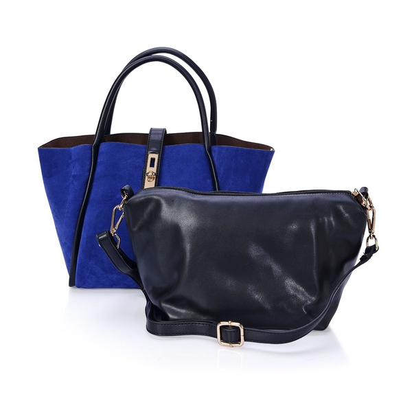 Set of 2 - Hadley Blue Tote Bag and Black Crossbody Bag with Adjustable and Removable Shoulder Strap