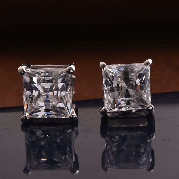 Lustro Stella - Platinum Overlay Sterling Silver (Sqr) Stud Earrings (with Push Back) Made with Finest CZ