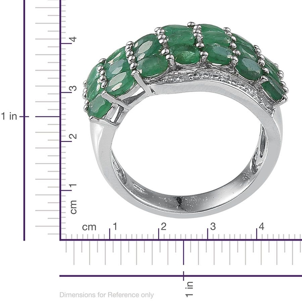 Kagem Zambian Emerald (Ovl), Diamond Ring in Platinum Overlay Sterling Silver 2.770 Ct.
