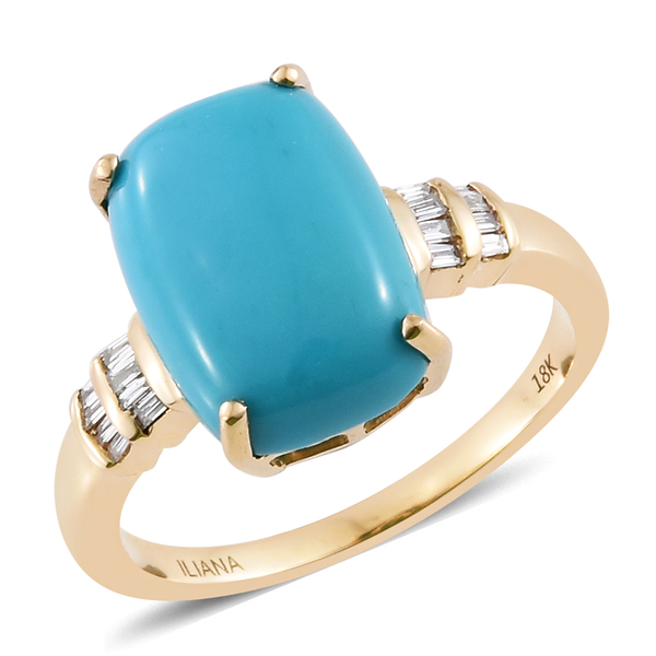 ILIANA 18K Y Gold AAA Arizona Sleeping Beauty Turquoise (Cush 5.75 Ct), Diamond (SI-G-H) Ring 6.000 