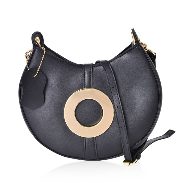 Black Colour Crescent Moon Shaped Crossbody Bag with Adjustable and Removable Shoulder Strap (Size 2