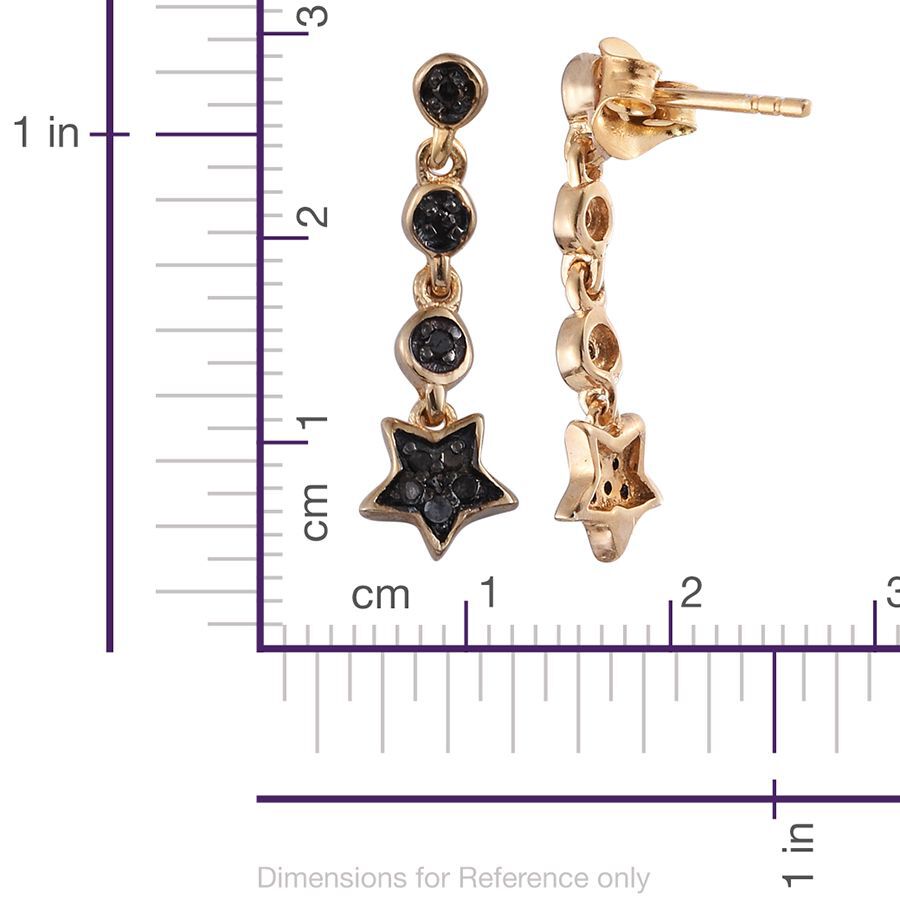 Black Diamond (Rnd) Star Earrings (with Push Back) in 14K Gold Overlay Sterling Silver 0.100 Ct.