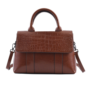 Hong Kong Closeout Collection Genuine Leather Croc Embossed Convertible Bag with Long Strap - Brown