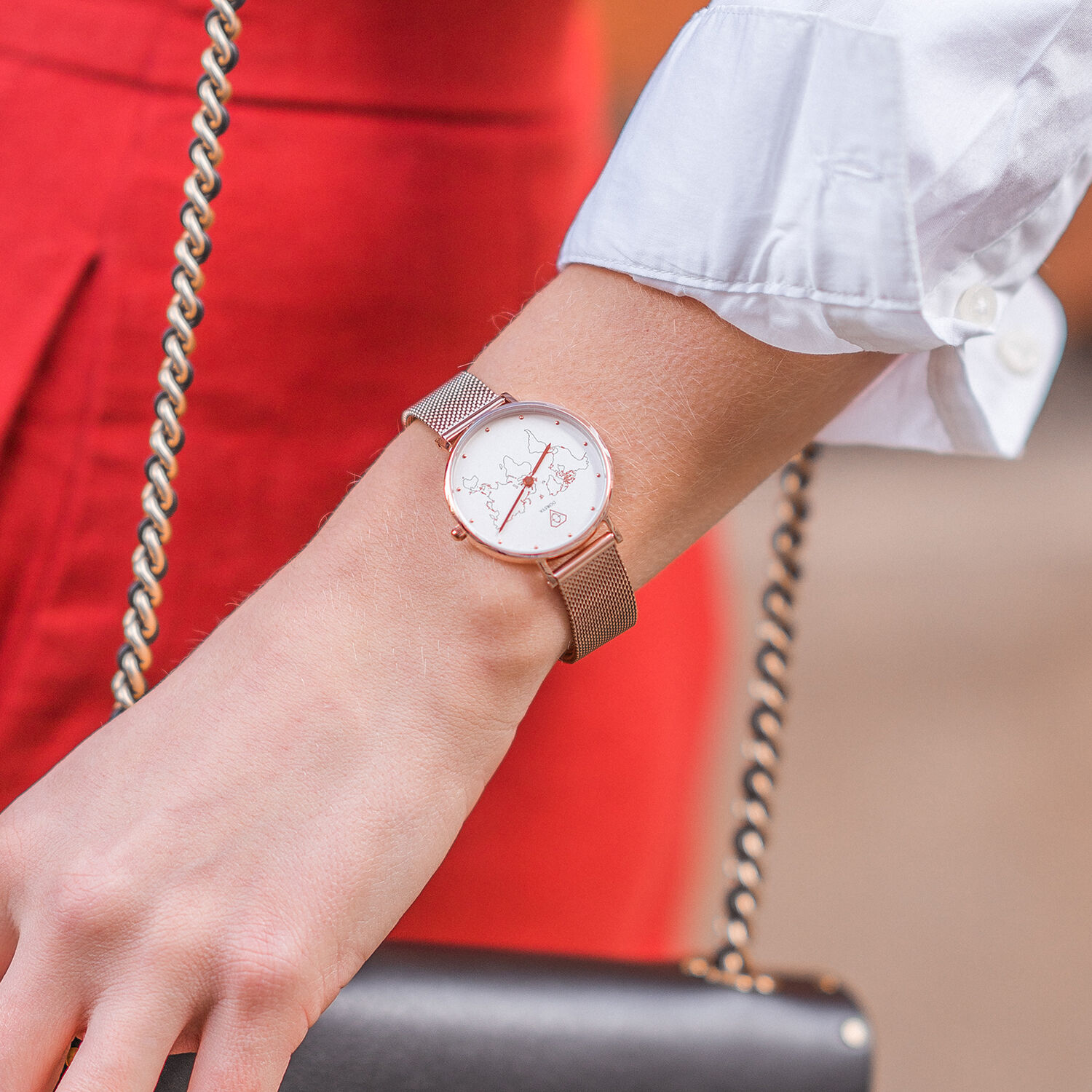 Abeona Carte du Monde Rose Gold Mesh Watch